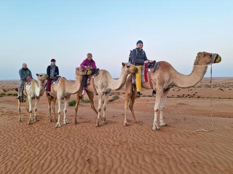 Jízda na velbloudech v poušti je na Arabském poloostrově oblíbená