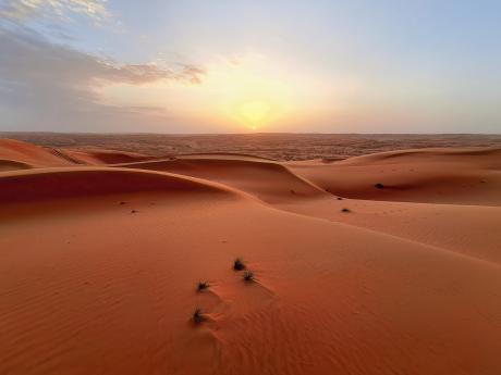 Západy slunce nad dunami pouště Wahiba jsou opravdu romantické